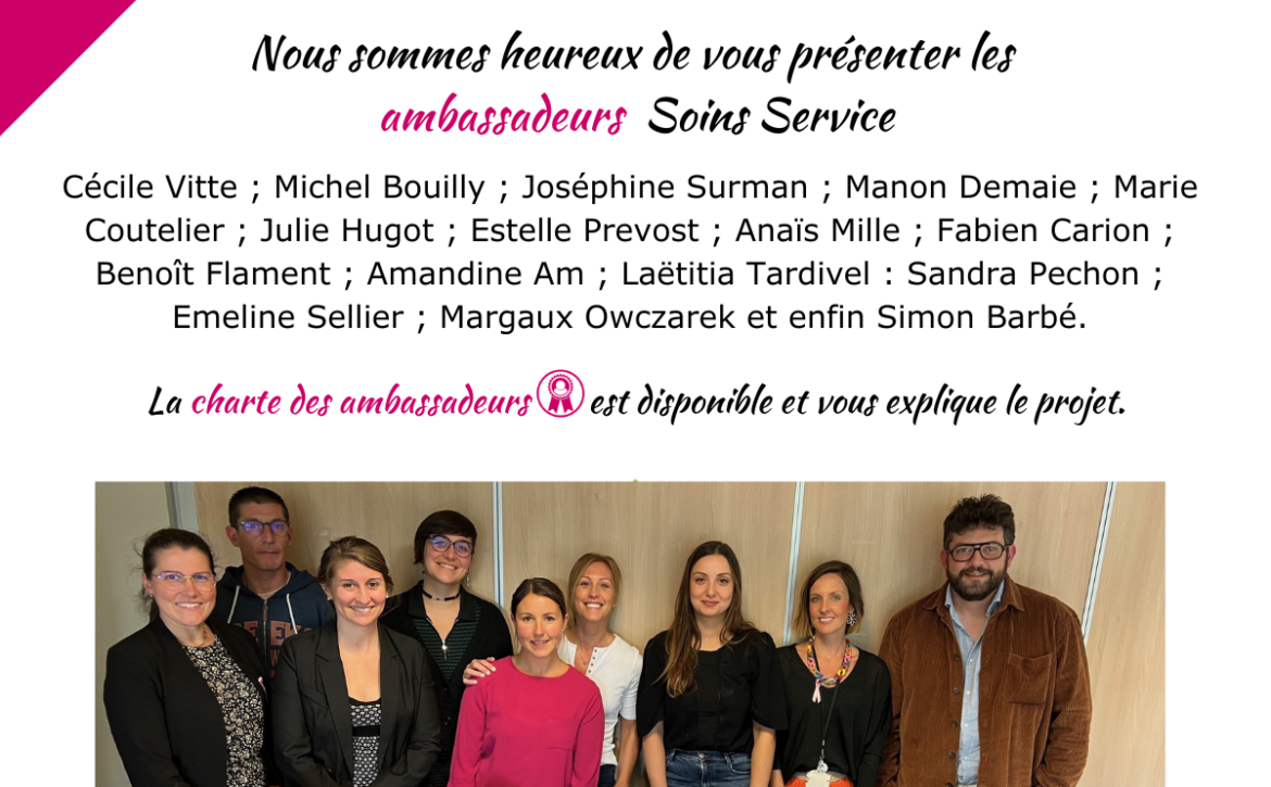 Photo des ambassadeurs et la Fondation Soins Service lors de la signature de la Charte des ambassadeurs