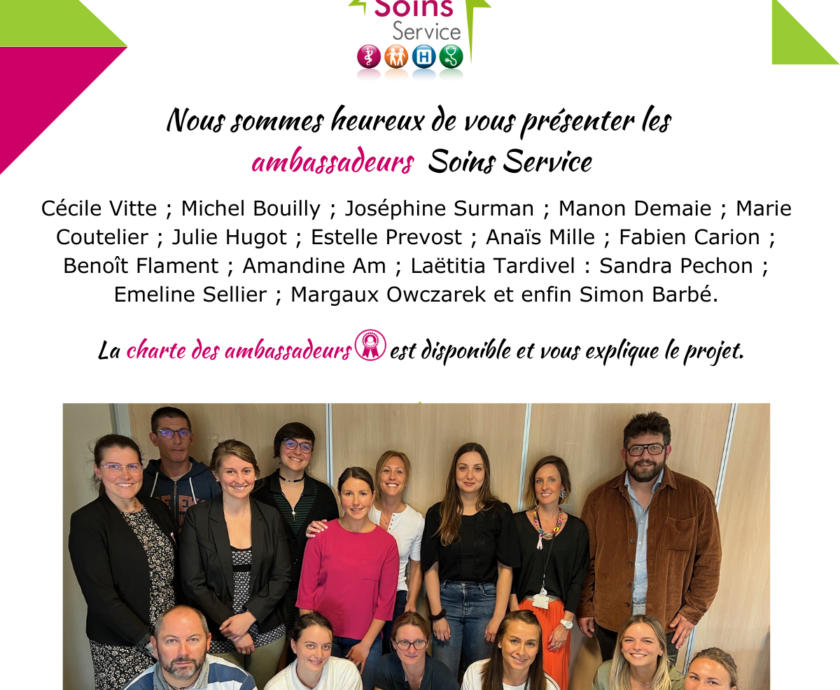 Photo des ambassadeurs et la Fondation Soins Service lors de la signature de la Charte des ambassadeurs