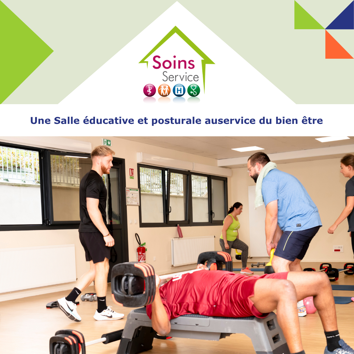 Publication présentant la salle éducative et posturale de la Fondation Soins Service. Mise a disposition pour favoriser le bien être des salariés.